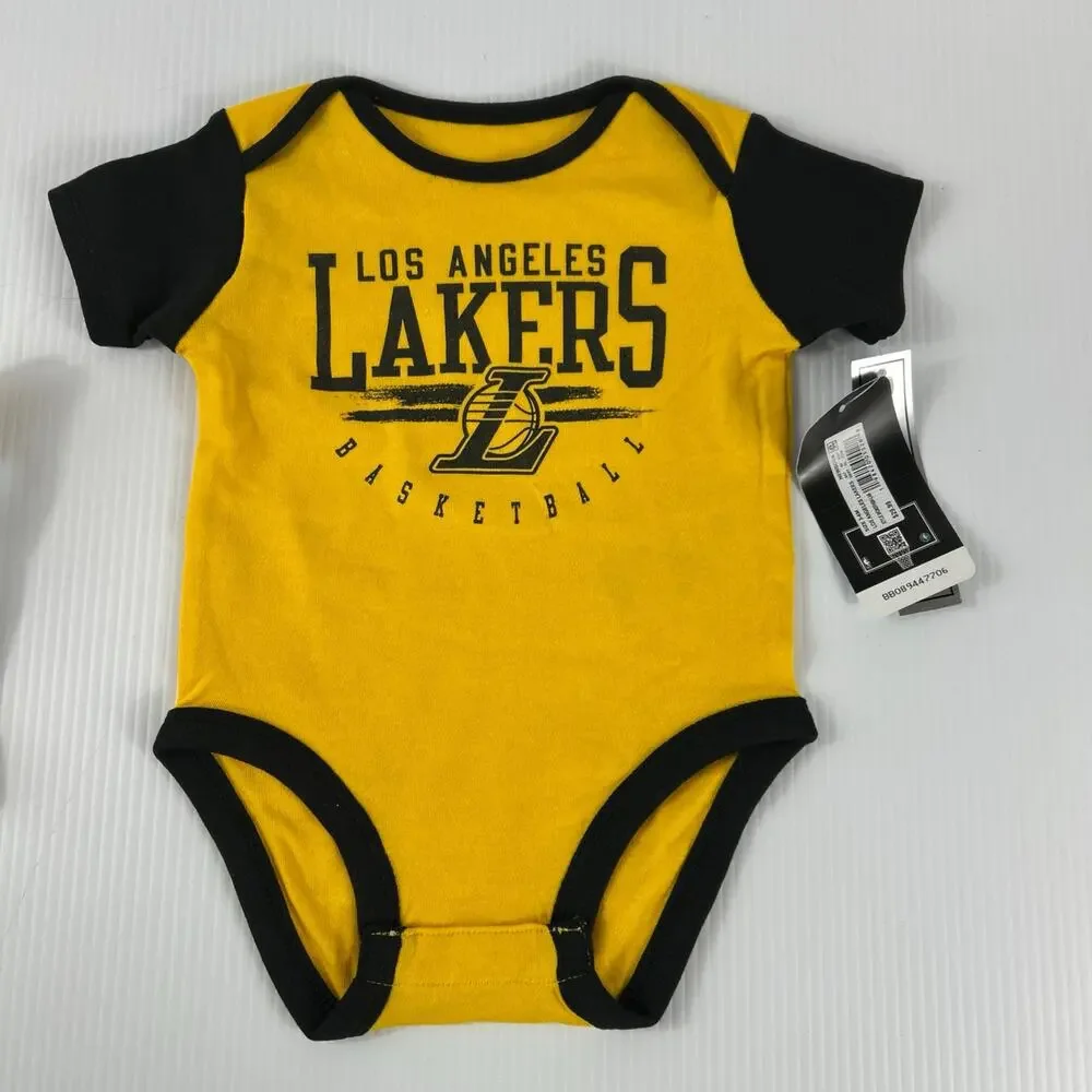 (3) NBA LA Lakers 1 PC Infant Outfits 3-6 month NWT Black Yellow White Cotton